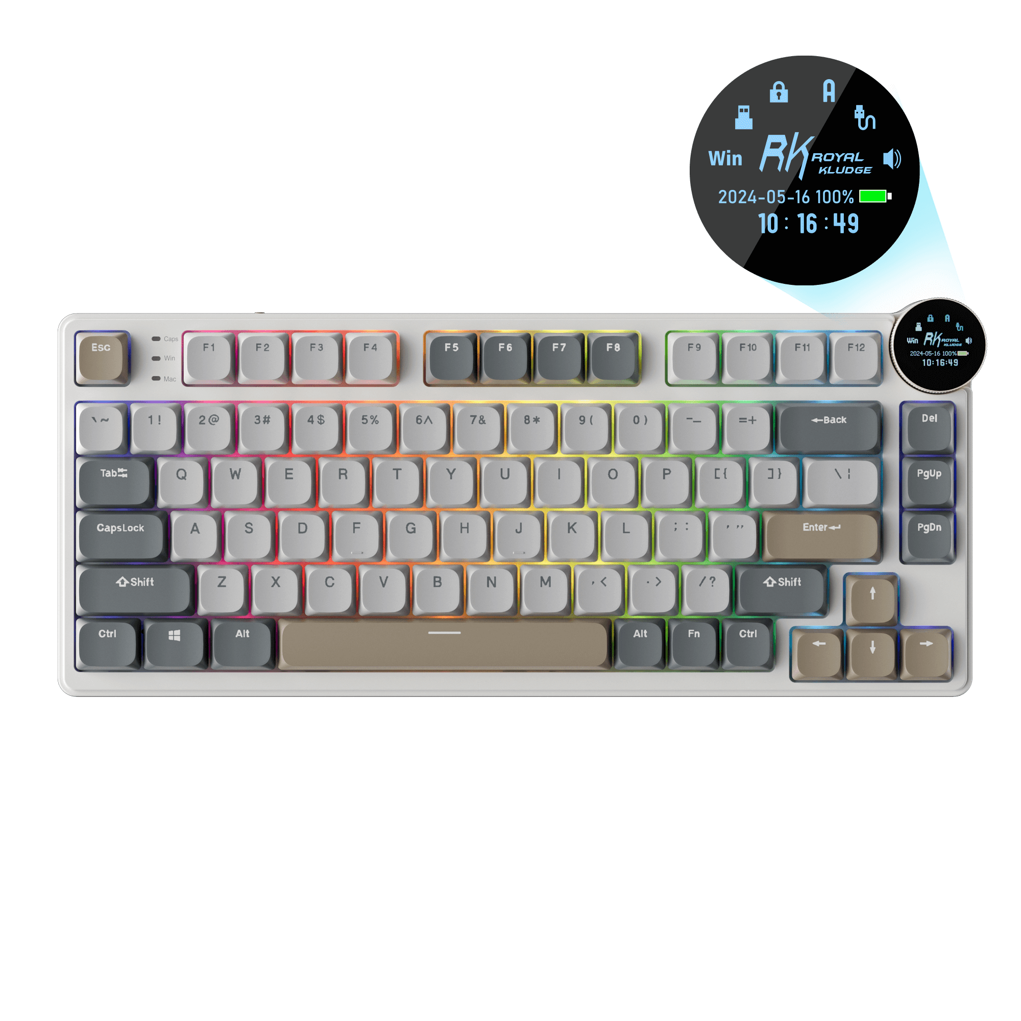 RK N80 Low Profile Mechanical Keyboard featuring display screen, compact design, and RGB backlighting, suitable for efficient work and gaming