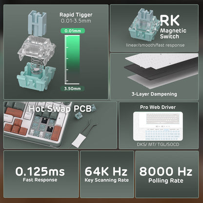 RK ROYAL KLUDGE C98 HE Mechanical Gaming Keyboard, Hall Effect Magnetic Switch, Hot Swappable 95%Wired RGB Keyboard, Rapid Trigger Adjustable Actuation, 8K Polling Rate,  Pro Web Driver for  Mac &Win