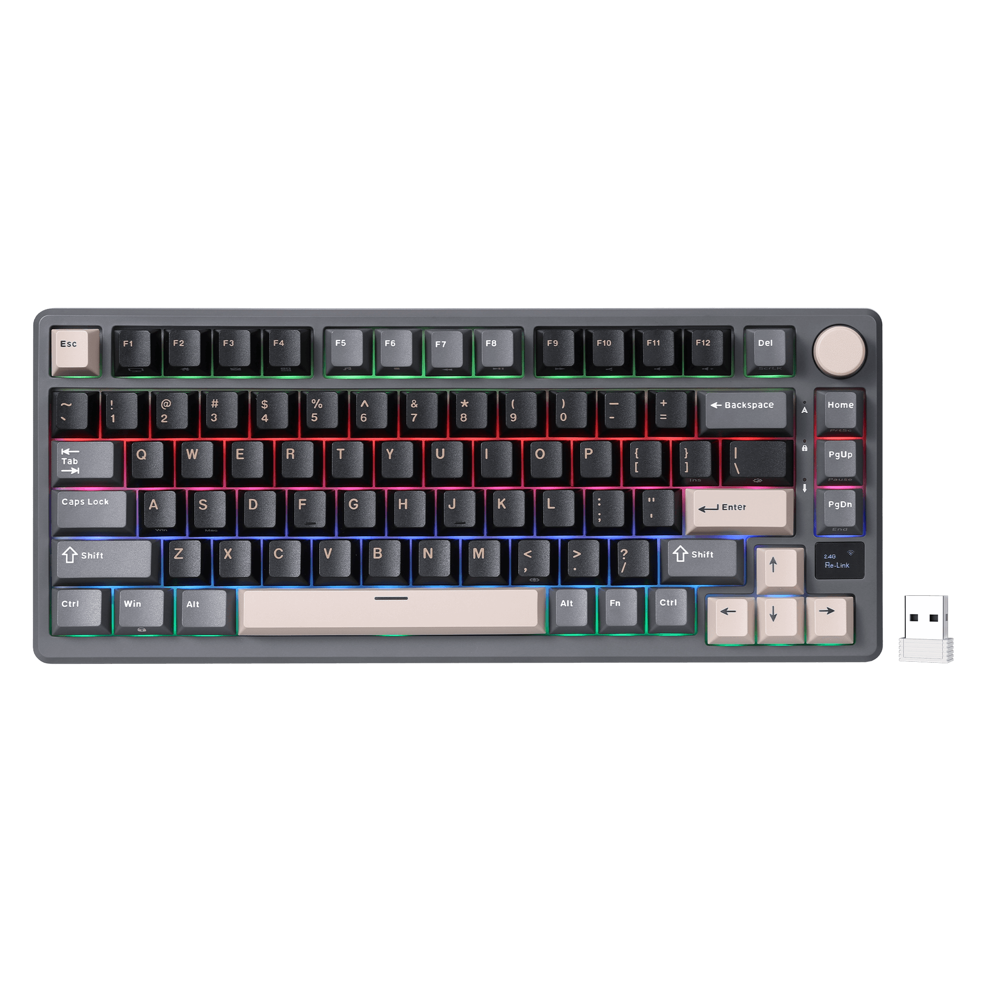 RK ROYAL KLUDGE M75 Wireless Mechanical Keyboard 2.4Ghz/BT5.1/USB-C Gaming Keyboard 75% Layout 81 Keys Gasket Mount with OLED Display & Knob RGB Backlight Hot-Swappable Viridian Switch