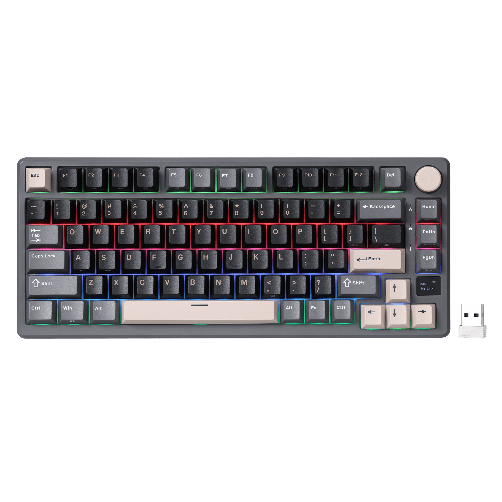 RK ROYAL KLUDGE M75 Wireless Mechanical Keyboard 2.4Ghz/BT5.1/USB-C Gaming Keyboard 75% Layout 81 Keys Gasket Mount with OLED Display & Knob RGB Backlight Hot-Swappable Viridian Switch