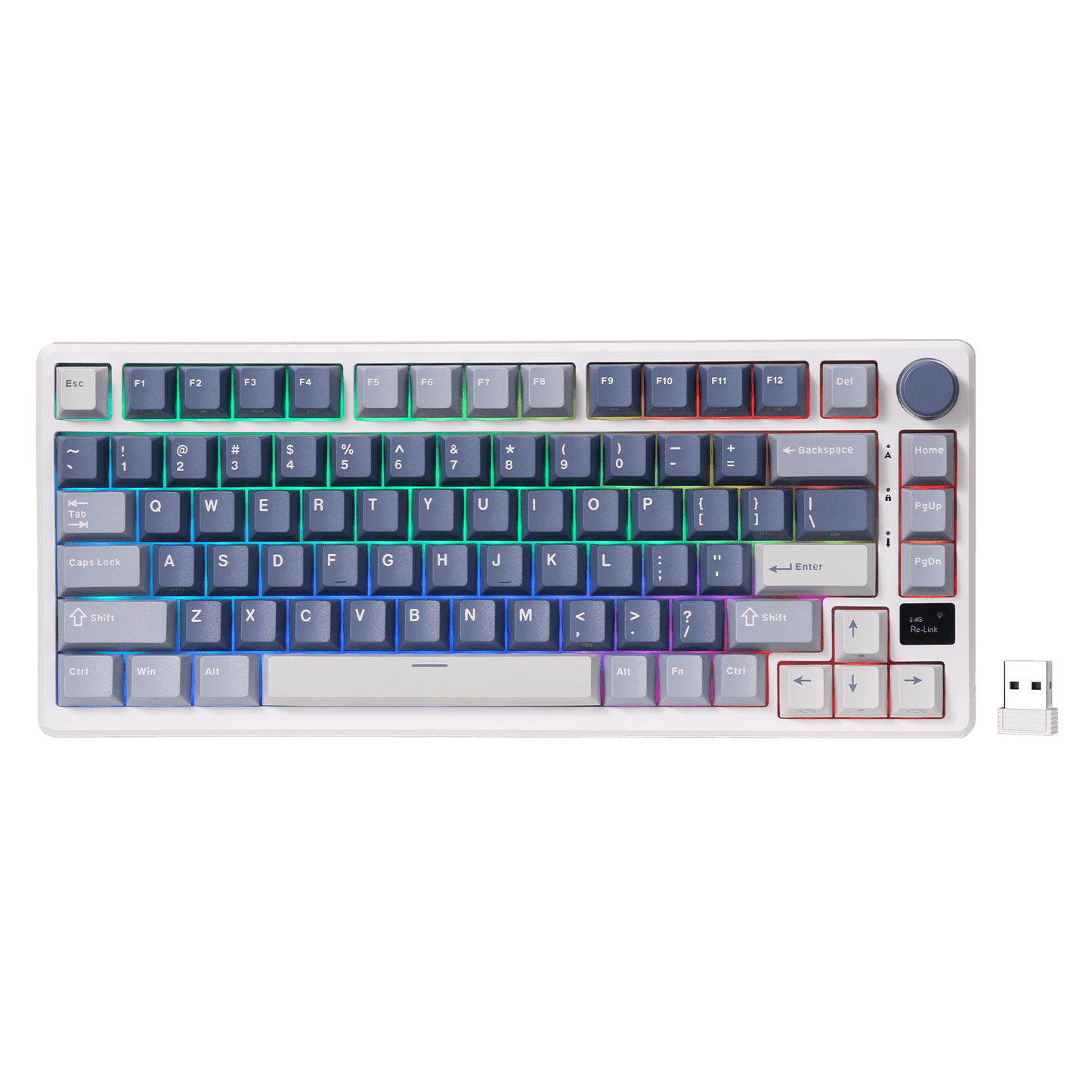 RK ROYAL KLUDGE M75 Wireless Mechanical Keyboard 2.4Ghz/BT5.1/USB-C Gaming Keyboard 75% Layout 81 Keys Gasket Mount with OLED Display & Knob RGB Backlight Hot-Swappable Viridian Switch