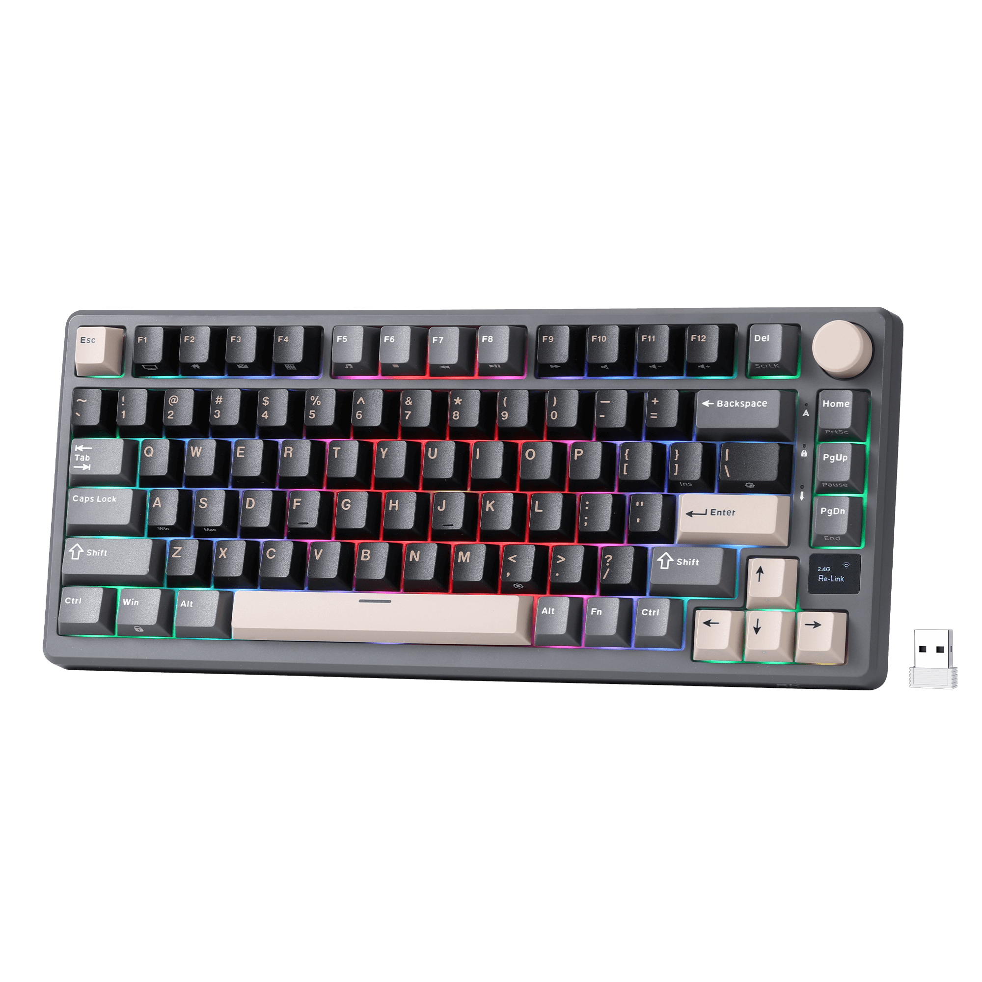 RK ROYAL KLUDGE M75 Wireless Mechanical Keyboard 2.4Ghz/BT5.1/USB-C Gaming Keyboard 75% Layout 81 Keys Gasket Mount with OLED Display & Knob RGB Backlight Hot-Swappable Viridian Switch