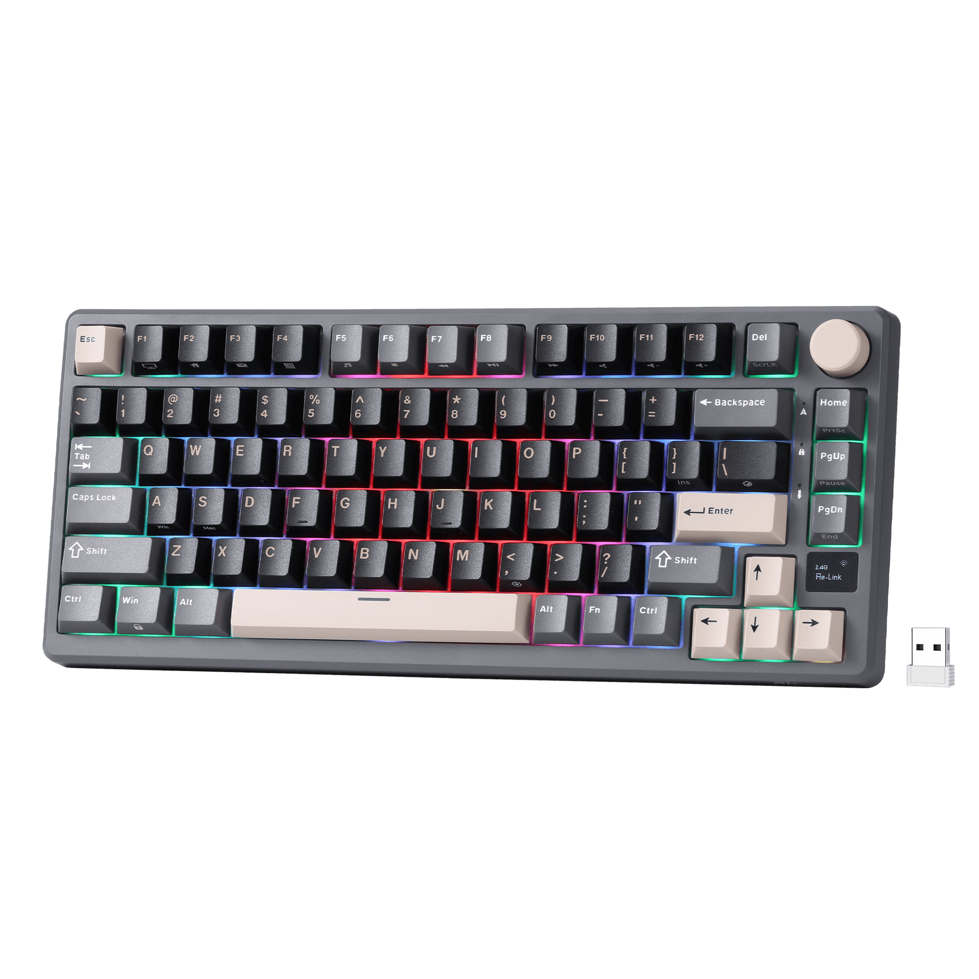 RK ROYAL KLUDGE M75 Wireless Mechanical Keyboard 2.4Ghz/BT5.1/USB-C Gaming Keyboard 75% Layout 81 Keys Gasket Mount with OLED Display & Knob RGB Backlight Hot-Swappable Viridian Switch