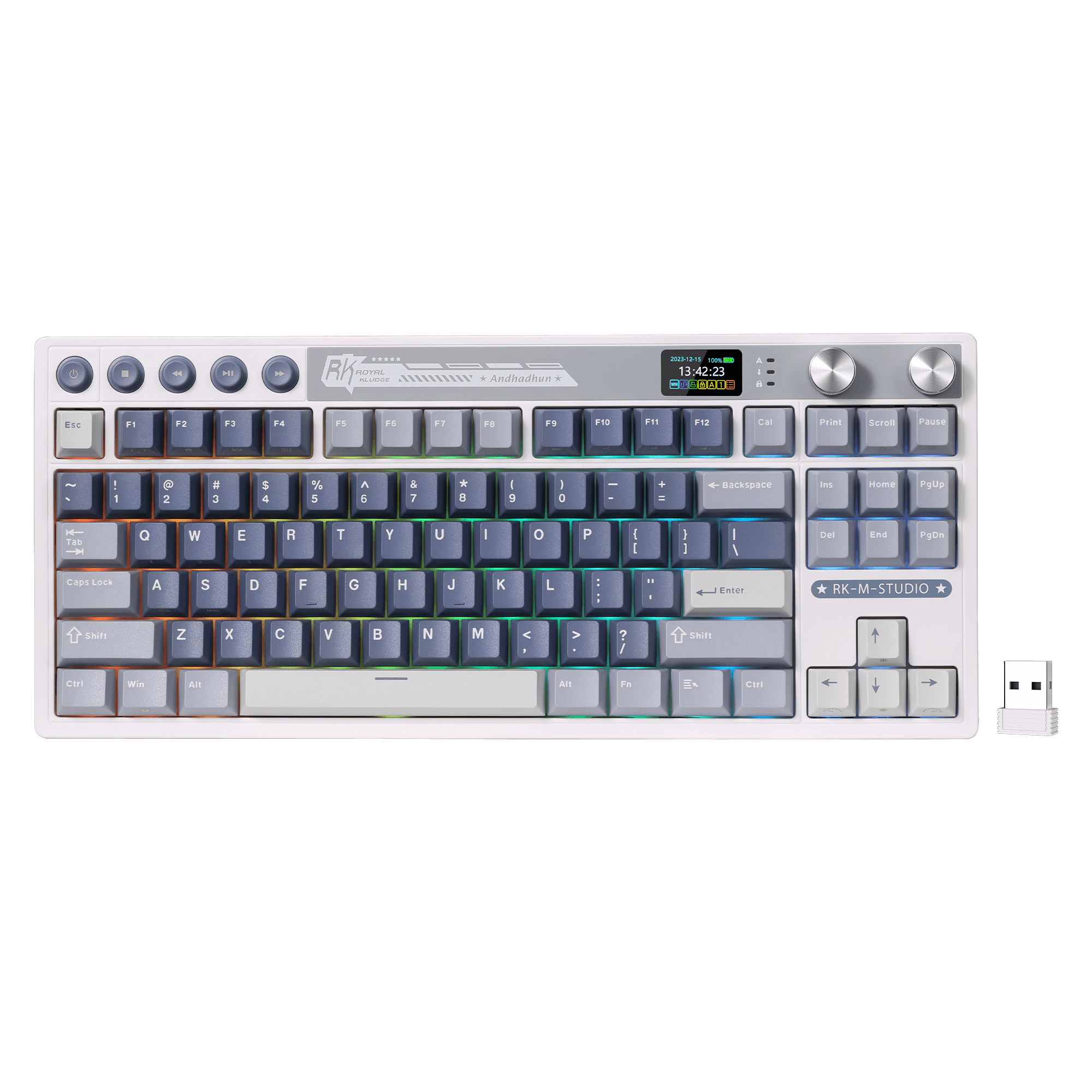 RK ROYAL KLUDGE M87 Wireless Gaming Keyboard with Screen and Dual Knob, 75% Percent 2.4Ghz/Bluetooth/USB-C Gasket Mechanical Keyboard with 7500mAh Battery, RGB Backlit Hot Swappable Cream Switch