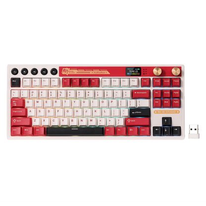 RK ROYAL KLUDGE M87 Wireless Gaming Keyboard with Screen and Dual Knob, 75% Percent 2.4Ghz/Bluetooth/USB-C Gasket Mechanical Keyboard with 7500mAh Battery, RGB Backlit Hot Swappable Cream Switch