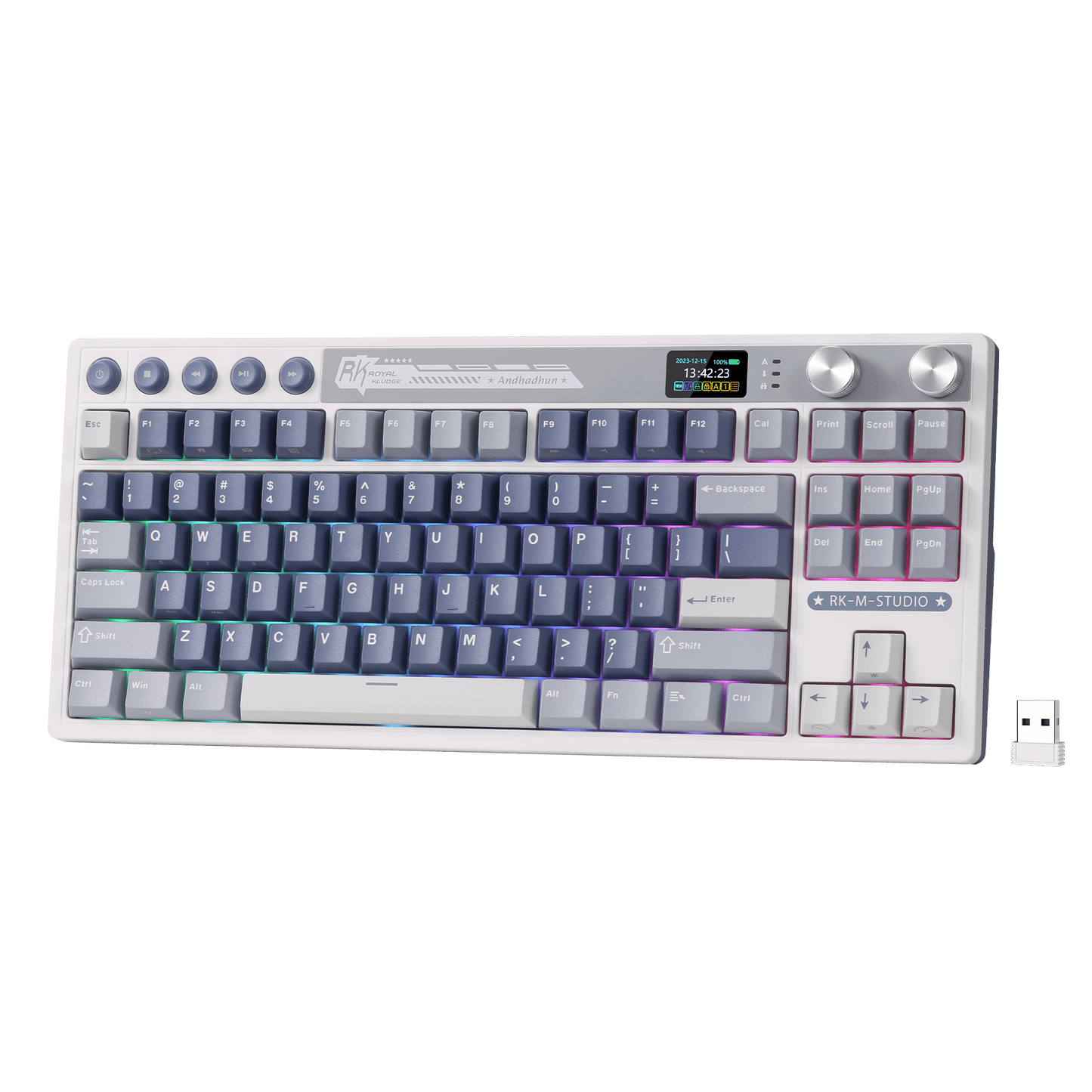 RK ROYAL KLUDGE M87 Wireless Gaming Keyboard with Screen and Dual Knob, 75% Percent 2.4Ghz/Bluetooth/USB-C Gasket Mechanical Keyboard with 7500mAh Battery, RGB Backlit Hot Swappable Cream Switch