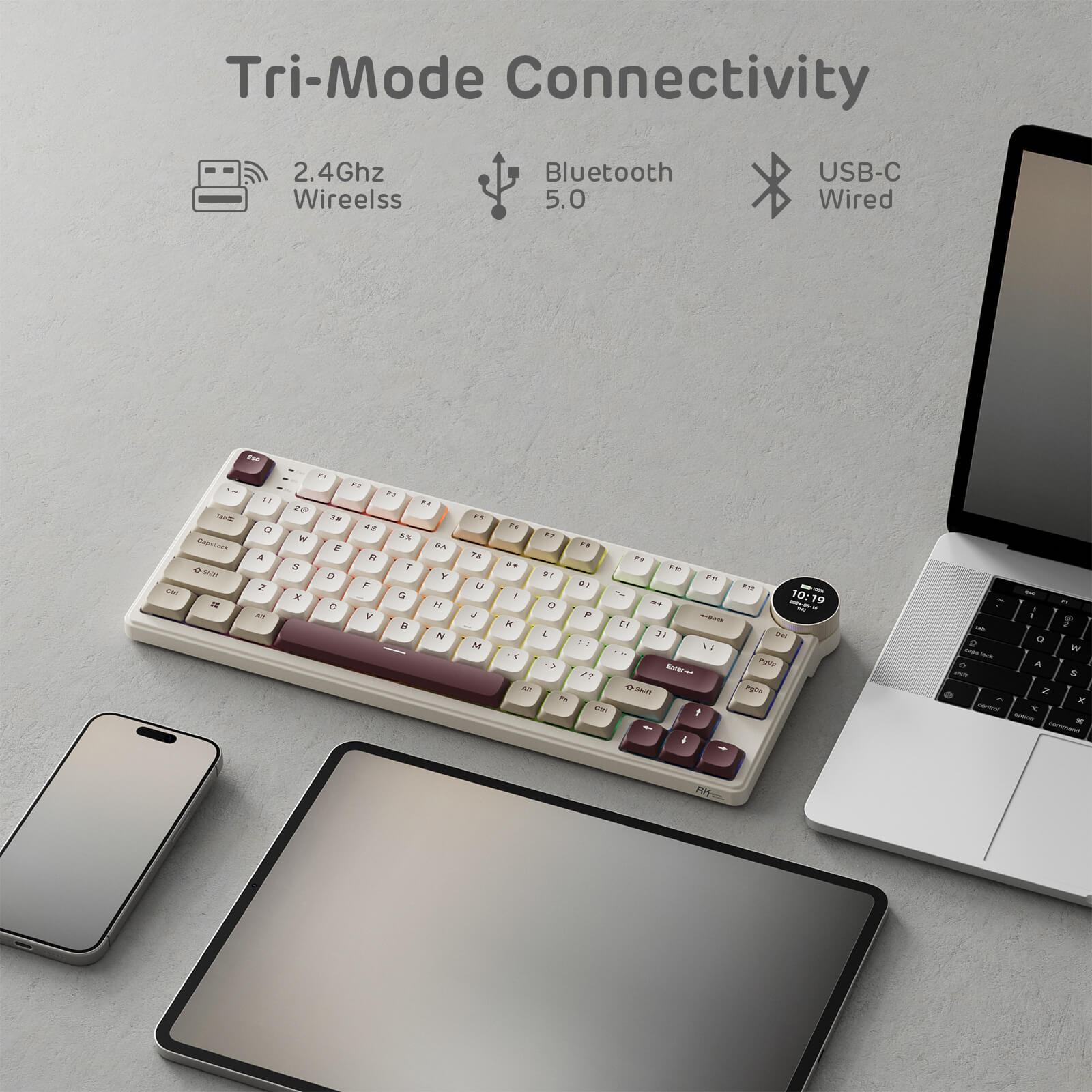 RK ROYAL KLUDGE N80 Low-Profile Mechanical Keyboard with Display
