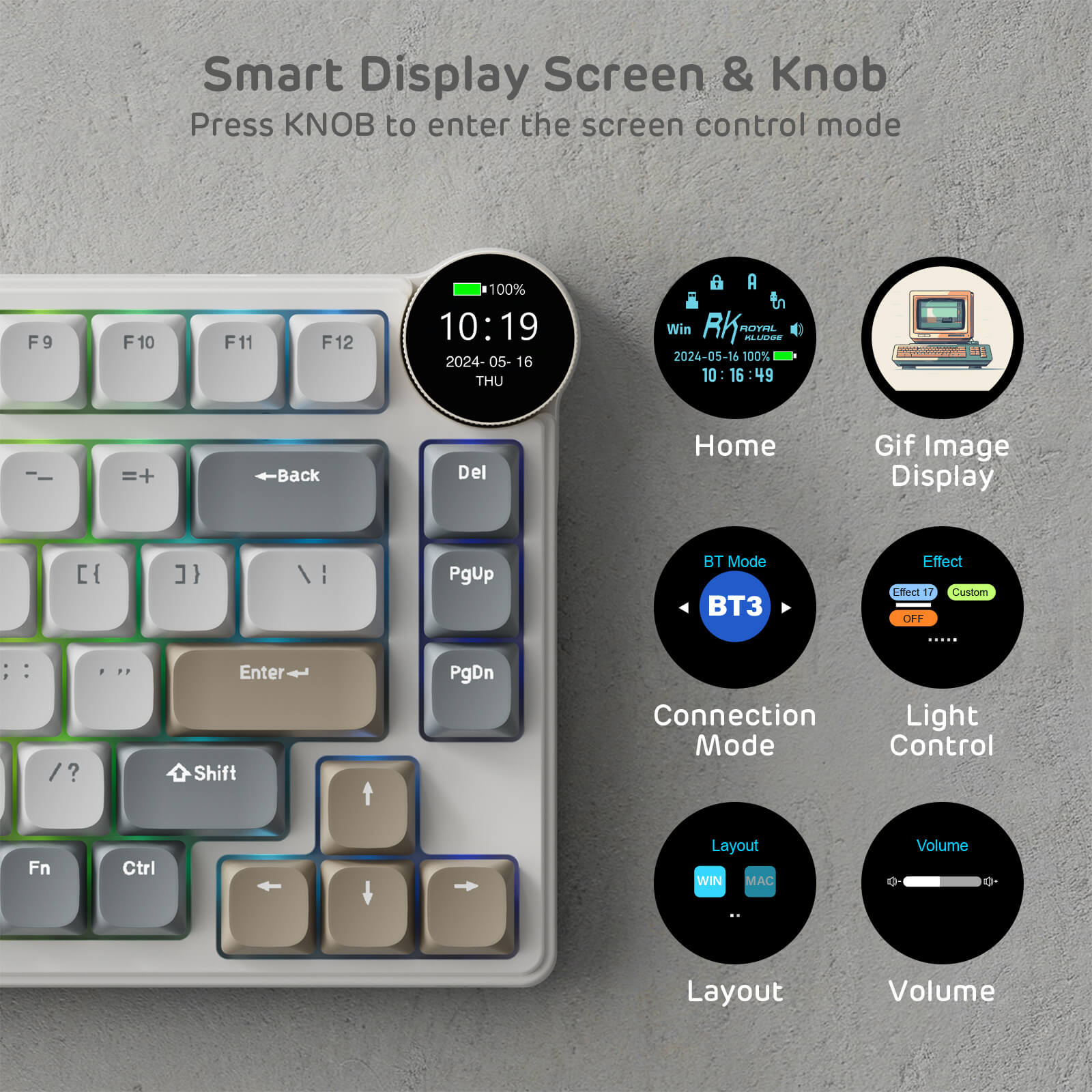 RK ROYAL KLUDGE N80 Low-Profile Mechanical Keyboard with Display
