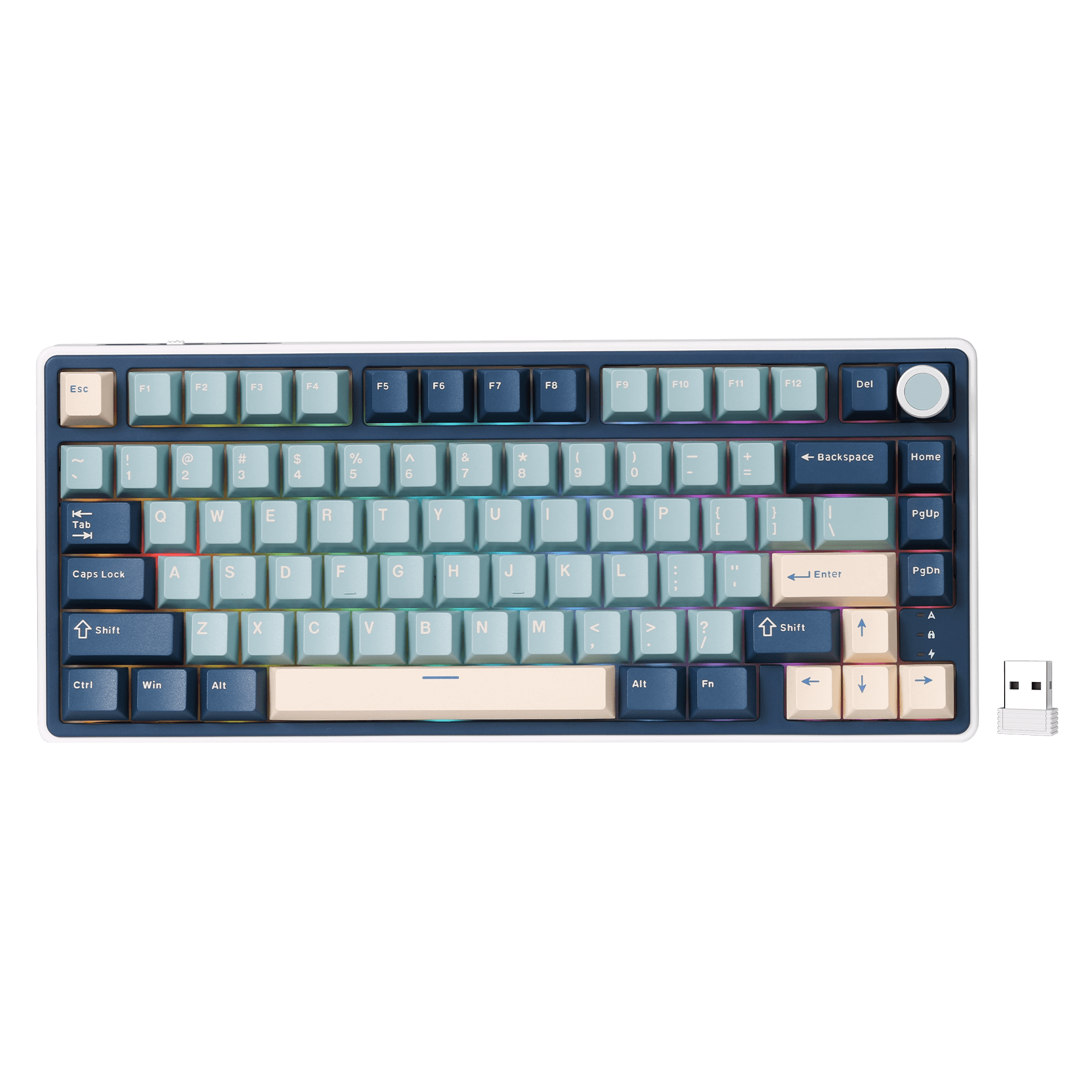 RK ROYAL KLUDGE R75 Wireless Mechanical Keyboard, 75% Percent Custom Gaming Keyboard Gasket Mount RGB Backlit with Knob & PBT Keycaps, BT5.1/2.4GHz/USB-C, QMK/VIA, Hot Swappable Cream Switch, blue