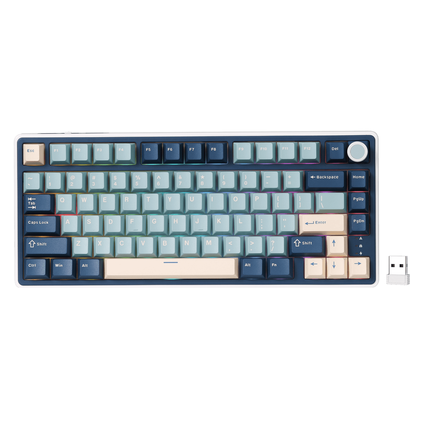 RK ROYAL KLUDGE R75 Wireless Mechanical Keyboard, 75% Percent Custom Gaming Keyboard Gasket Mount RGB Backlit with Knob & PBT Keycaps, BT5.1/2.4GHz/USB-C, QMK/VIA, Hot Swappable Cream Switch, blue