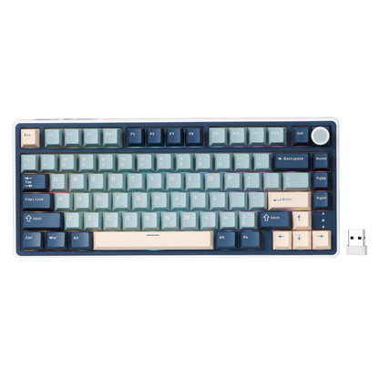 RK ROYAL KLUDGE R75 Wireless Mechanical Keyboard, 75% Percent Custom Gaming Keyboard Gasket Mount RGB Backlit with Knob & PBT Keycaps, BT5.1/2.4GHz/USB-C, QMK/VIA, Hot Swappable Cream Switch, blue