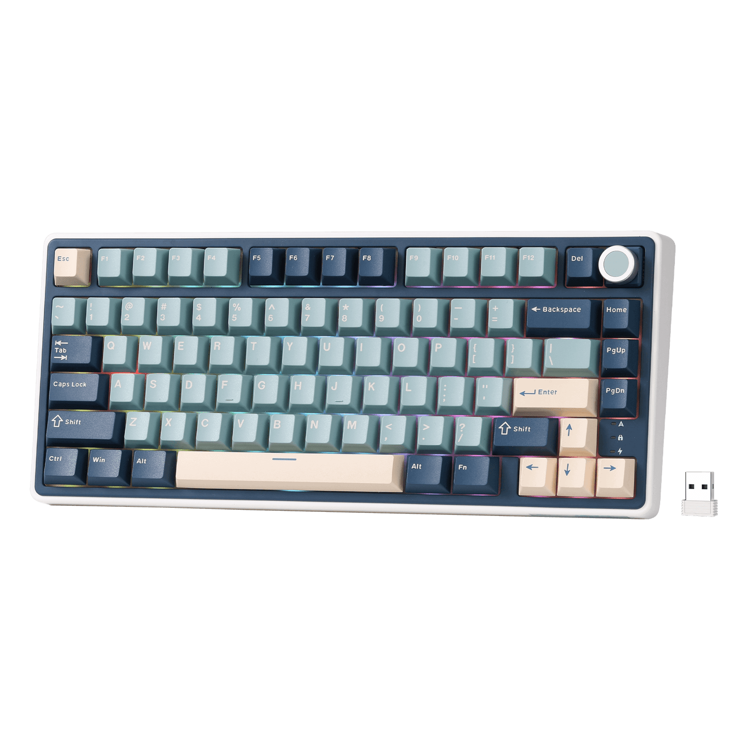 RK ROYAL KLUDGE R75 Wireless Mechanical Keyboard, 75% Percent Custom Gaming Keyboard Gasket Mount RGB Backlit with Knob & PBT Keycaps, BT5.1/2.4GHz/USB-C, QMK/VIA, Hot Swappable Cream Switch, blue