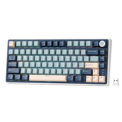 RK ROYAL KLUDGE R75 Wireless Mechanical Keyboard, 75% Percent Custom Gaming Keyboard Gasket Mount RGB Backlit with Knob & PBT Keycaps, BT5.1/2.4GHz/USB-C, QMK/VIA, Hot Swappable Cream Switch, blue