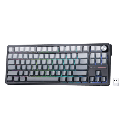 RK ROYAL KLUDGE R87 Pro Mechanical Keyboard with Knob, 75% RGB Wireless Gaming Keyboard w/Bluetooth/2.4G/Wired Connection, Side Printed PBT Keycap, QMK/VIA, Gasket Hot Swappable Linear Matcha Switch