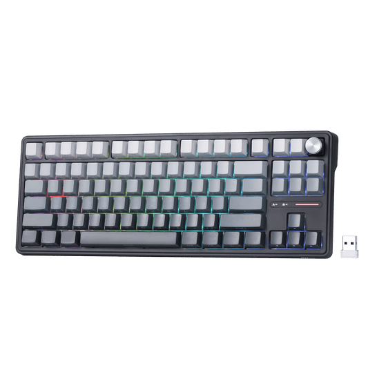 RK ROYAL KLUDGE R87 Pro Mechanical Keyboard with Knob, 75% RGB Wireless Gaming Keyboard w/Bluetooth/2.4G/Wired Connection, Side Printed PBT Keycap, QMK/VIA, Gasket Hot Swappable Linear Matcha Switch