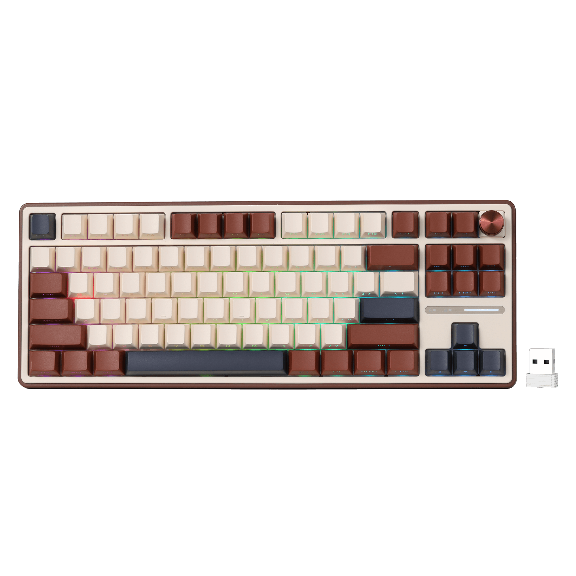 RK ROYAL KLUDGE R87 Pro Mechanical Keyboard with Knob, 75% RGB Wireless Gaming Keyboard w/Bluetooth/2.4G/Wired Connection, Side Printed PBT Keycap, QMK/VIA, Gasket Hot Swappable Linear Matcha Switch