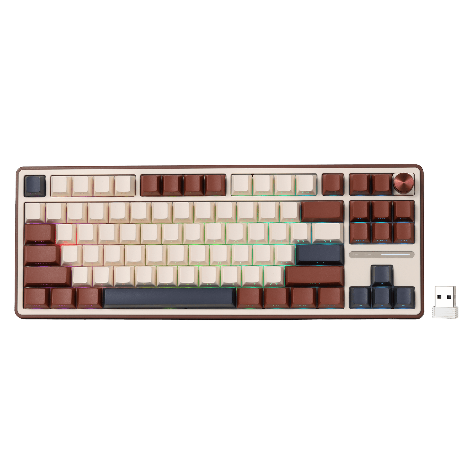 RK ROYAL KLUDGE R87 Pro Mechanical Keyboard with Knob, 75% RGB Wireless Gaming Keyboard w/Bluetooth/2.4G/Wired Connection, Side Printed PBT Keycap, QMK/VIA, Gasket Hot Swappable Linear Matcha Switch