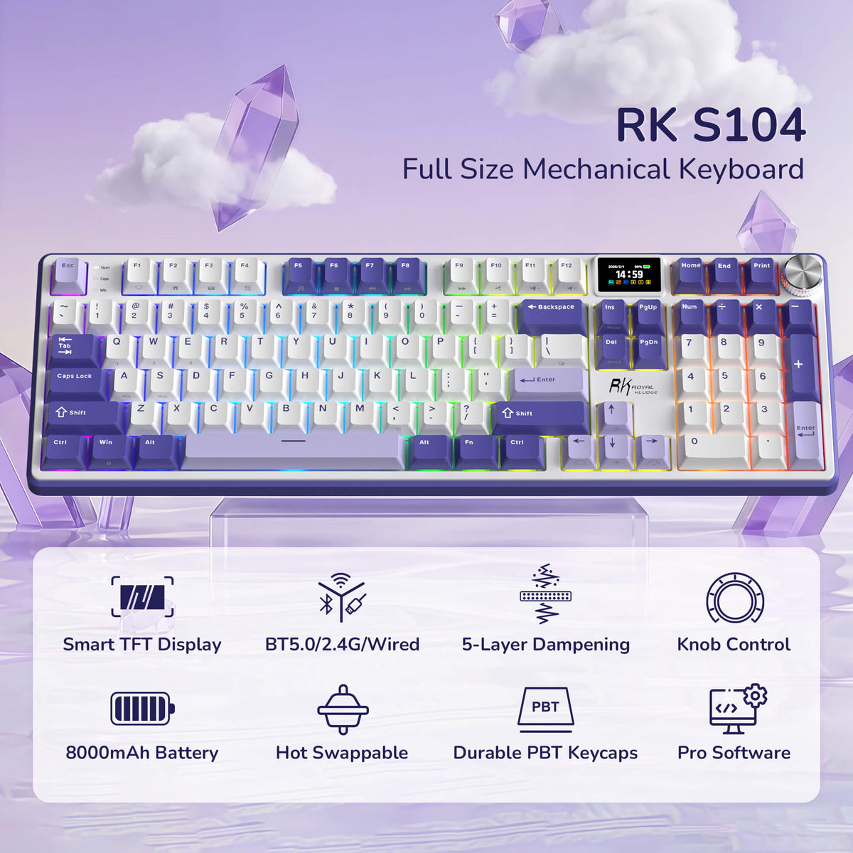 RK ROYAL KLUDGE S104 Best Full Size (100%) Wireless Mechanical Keyboard ...