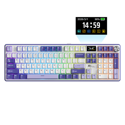 RK ROYAL KLUDGE S104 Full Size Wireless Mechanical Keyboard, 100% Creamy Computer Keyboard with Number Pad, TFT Display Screen and CNC Aluminium Volume Knob,101Keys Hot Swappable Pre-lubed Linear Switch, RGB Backlit, TOP Mount Gaming Keyboard, 5-Layer Sound Dampening Foams, Massive 8000mAh Battery, Online Software for Wins/Mac