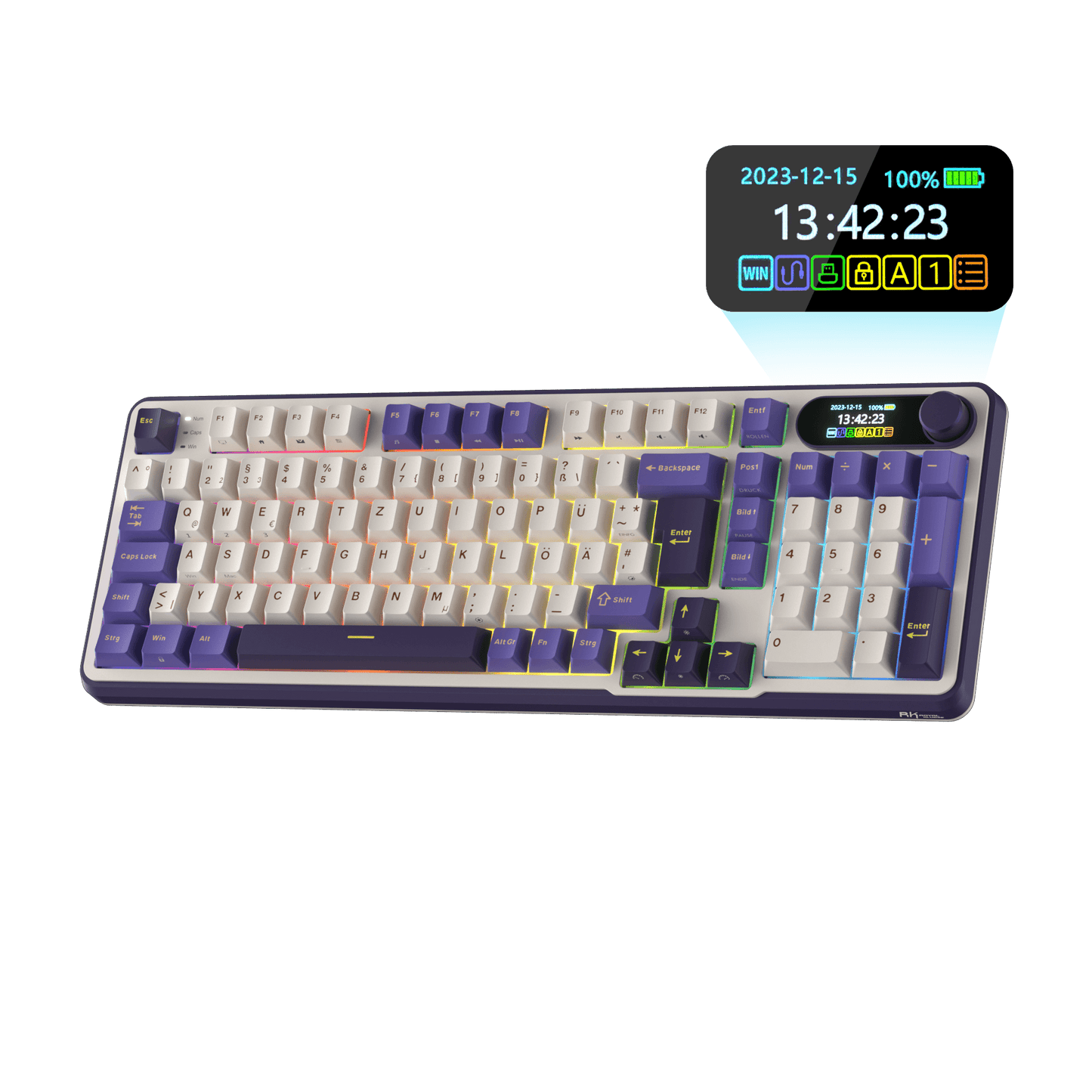 RK ROYAL KLUDGE S98 Mechanische Tastatur mit Smart Display & Knopf, Top Mount 96% Kabellose Mechanische Tastatur BT/2.4G/USB-C, Hot-Swap-fähige, Software-Unterstützung, Massiver Akku, 98 Tasten 