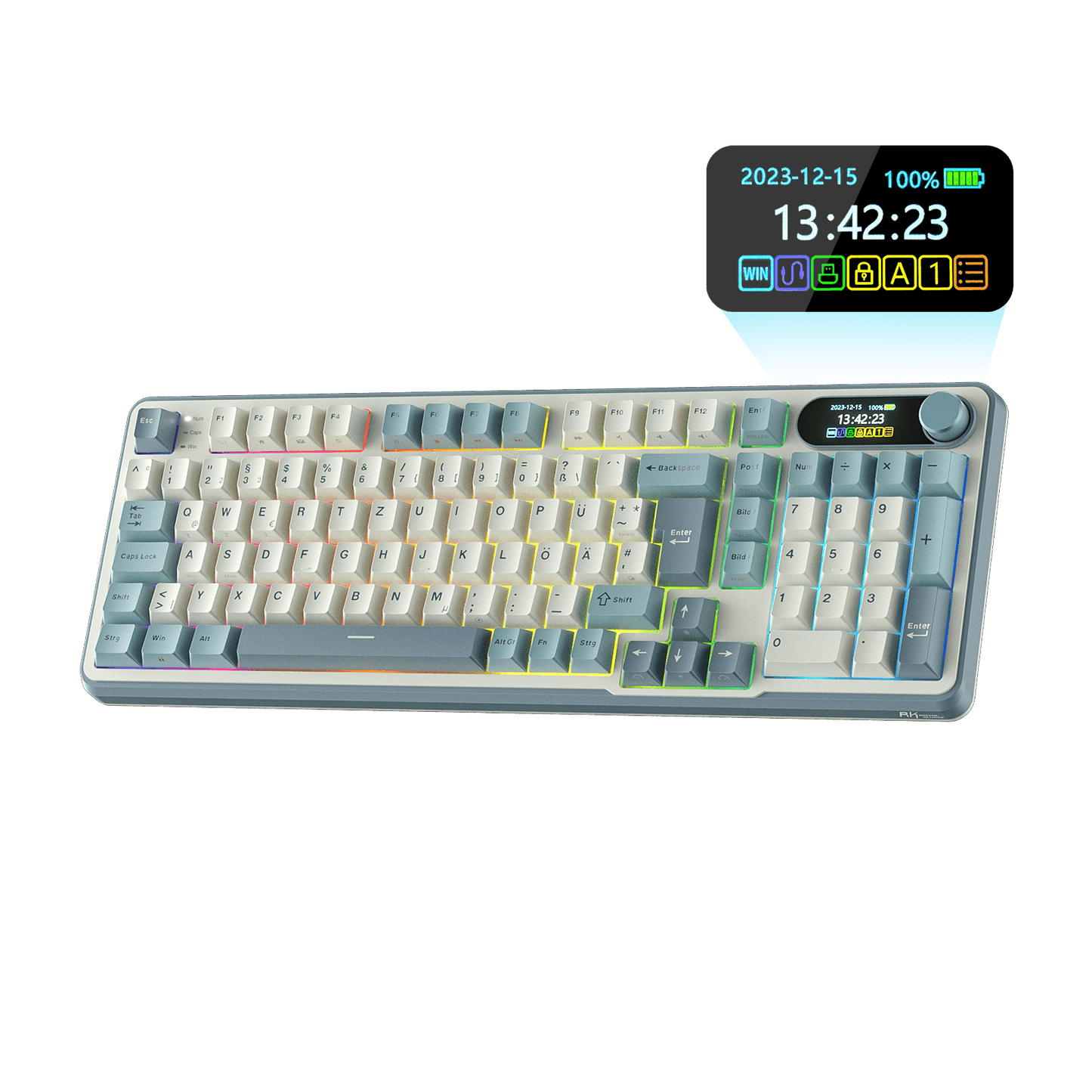 RK ROYAL KLUDGE S98 Mechanische Tastatur mit Smart Display & Knopf, Top Mount 96% Kabellose Mechanische Tastatur BT/2.4G/USB-C, Hot-Swap-fähige, Software-Unterstützung, Massiver Akku, 98 Tasten 