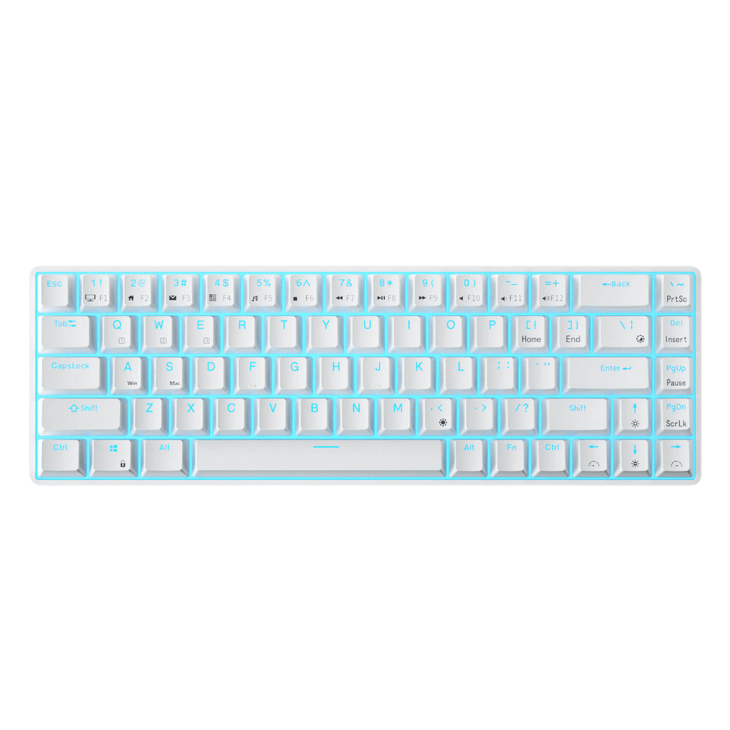 RK68 65% Wireless Mechanical Keyboard with compact 68-key layout, comparing size to standard full-size keyboards