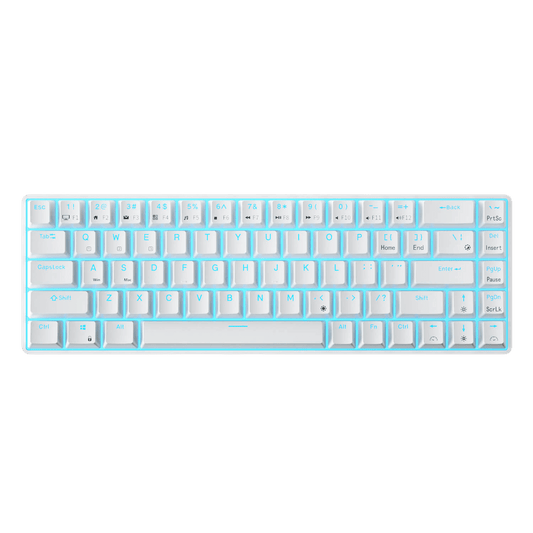 RK68 65% Wireless Mechanical Keyboard with compact 68-key layout, comparing size to standard full-size keyboards
