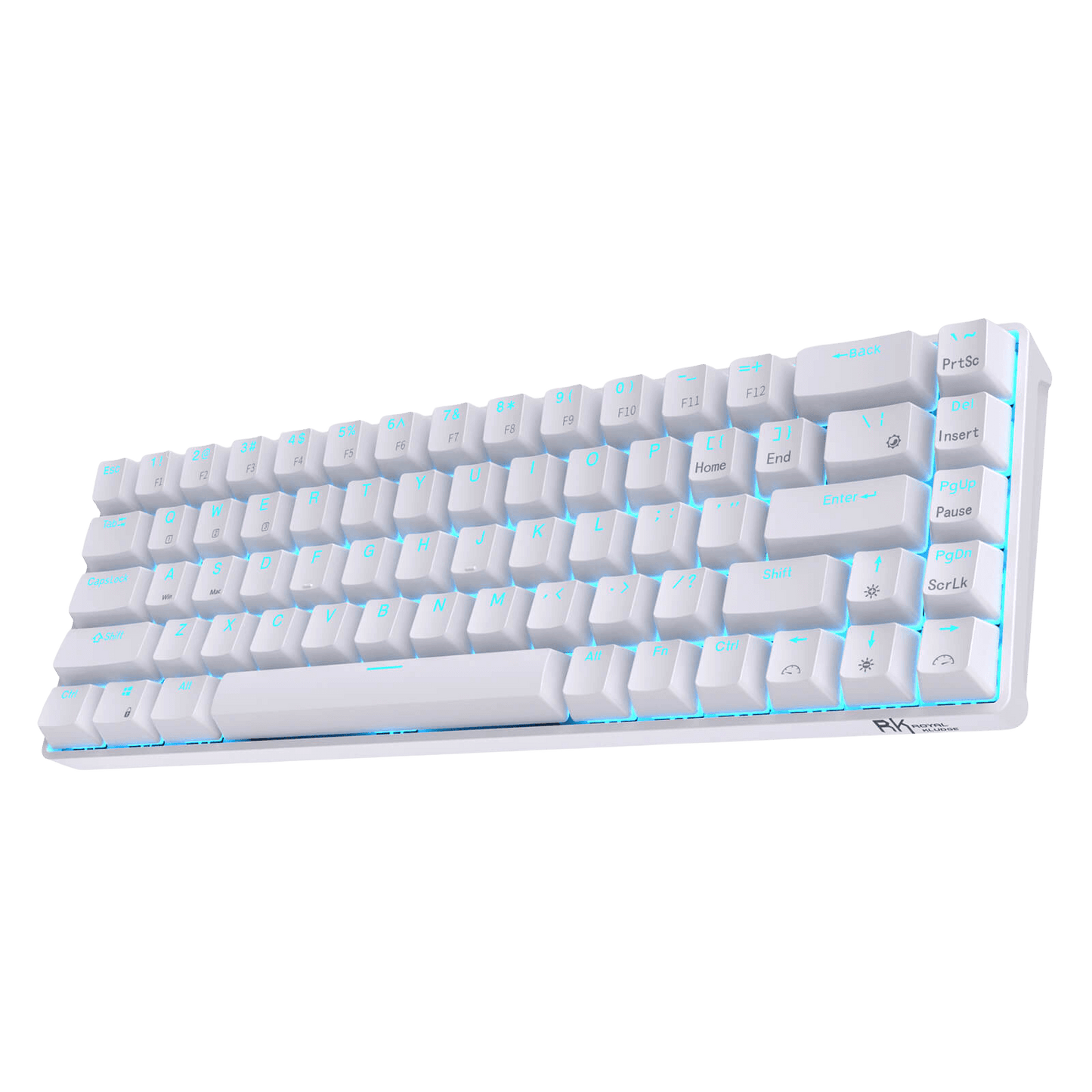 RK68 65% Wireless Mechanical Keyboard with compact 68-key layout, comparing size to standard full-size keyboards
