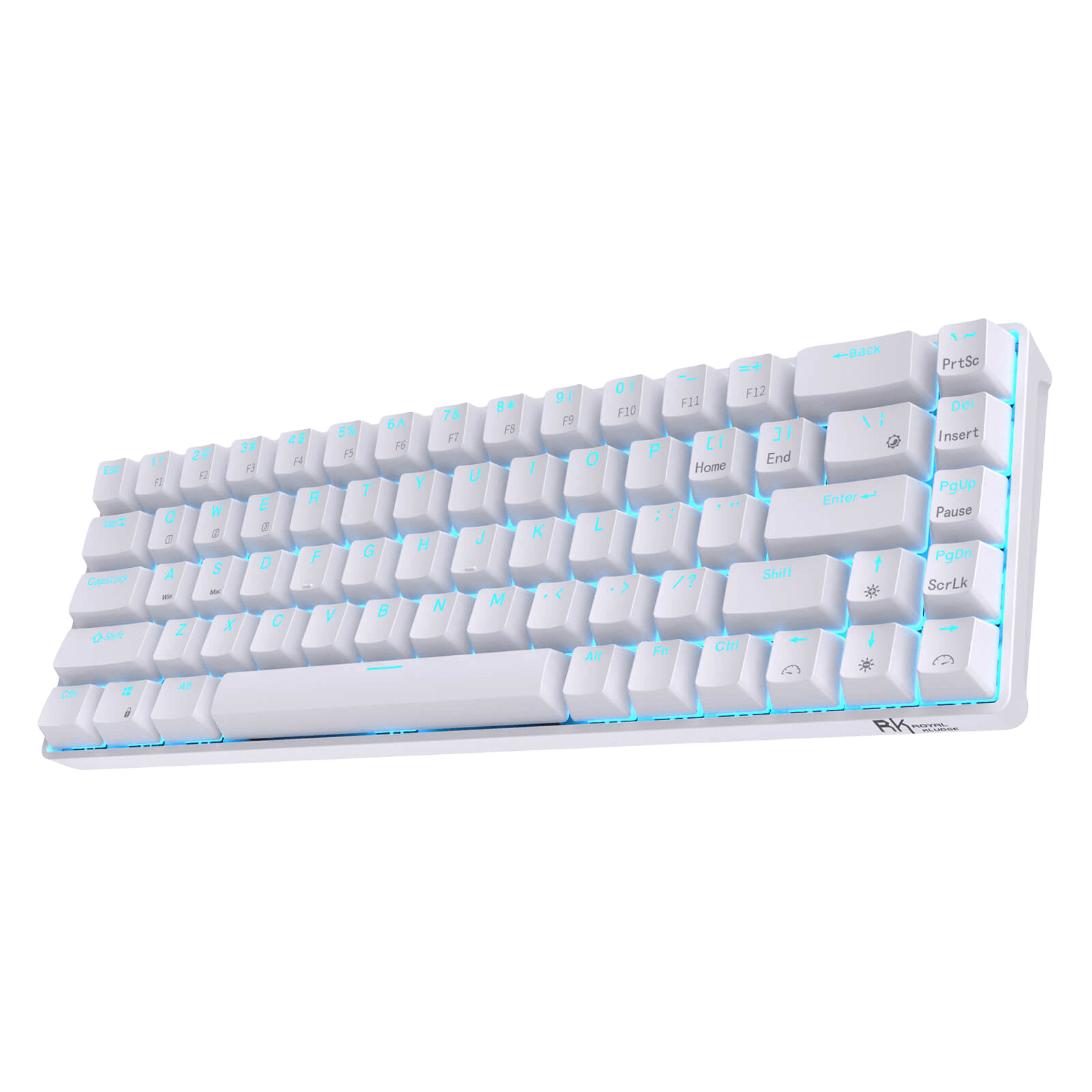 RK68 65% Wireless Mechanical Keyboard with compact 68-key layout, comparing size to standard full-size keyboards