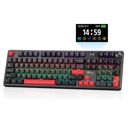 RK ROYAL KLUDGE S104 Wireless Mechanical Keyboard w/ Screen & Knob, Tri-Mode 101Keys Full Size Top Mount RGB Gaming Keyboard  BT/2.4G/USB-C, 8000mAh Battery, Web Driver, Hot Swap Custom Linear Switch