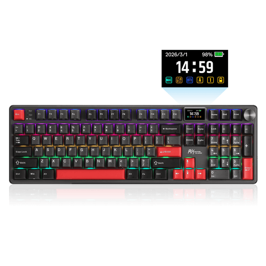 RK ROYAL KLUDGE S104 Wireless Mechanical Keyboard w/ Screen & Knob, Tri-Mode 101Keys Full Size Top Mount RGB Gaming Keyboard  BT/2.4G/USB-C, 8000mAh Battery, Web Driver, Hot Swap Custom Linear Switch