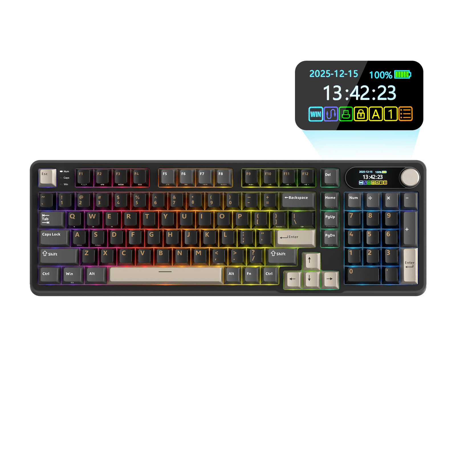 RK S98 Black Wireless Mechanical Keyboard with Smart Display and Knob - Deep Black Edition.