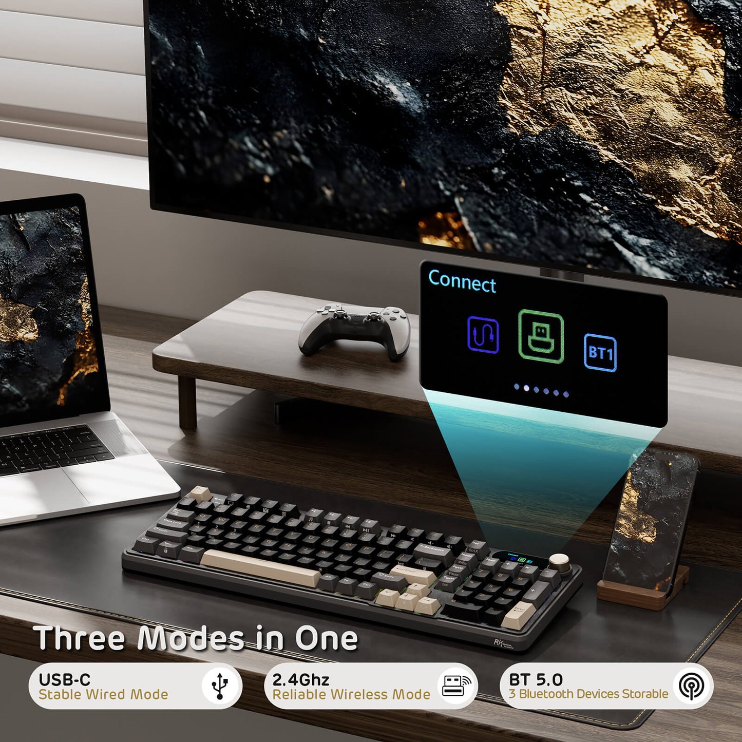 RK S98 Black Gaming Keyboard with RGB Backlight - Sleek All-Black Mechanical Keyboard for Professional Gaming Setup.