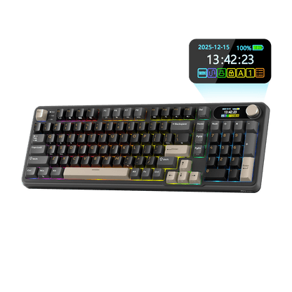 RK S98 Black Wireless Mechanical Keyboard with Smart Display and Knob - Deep Black Edition.