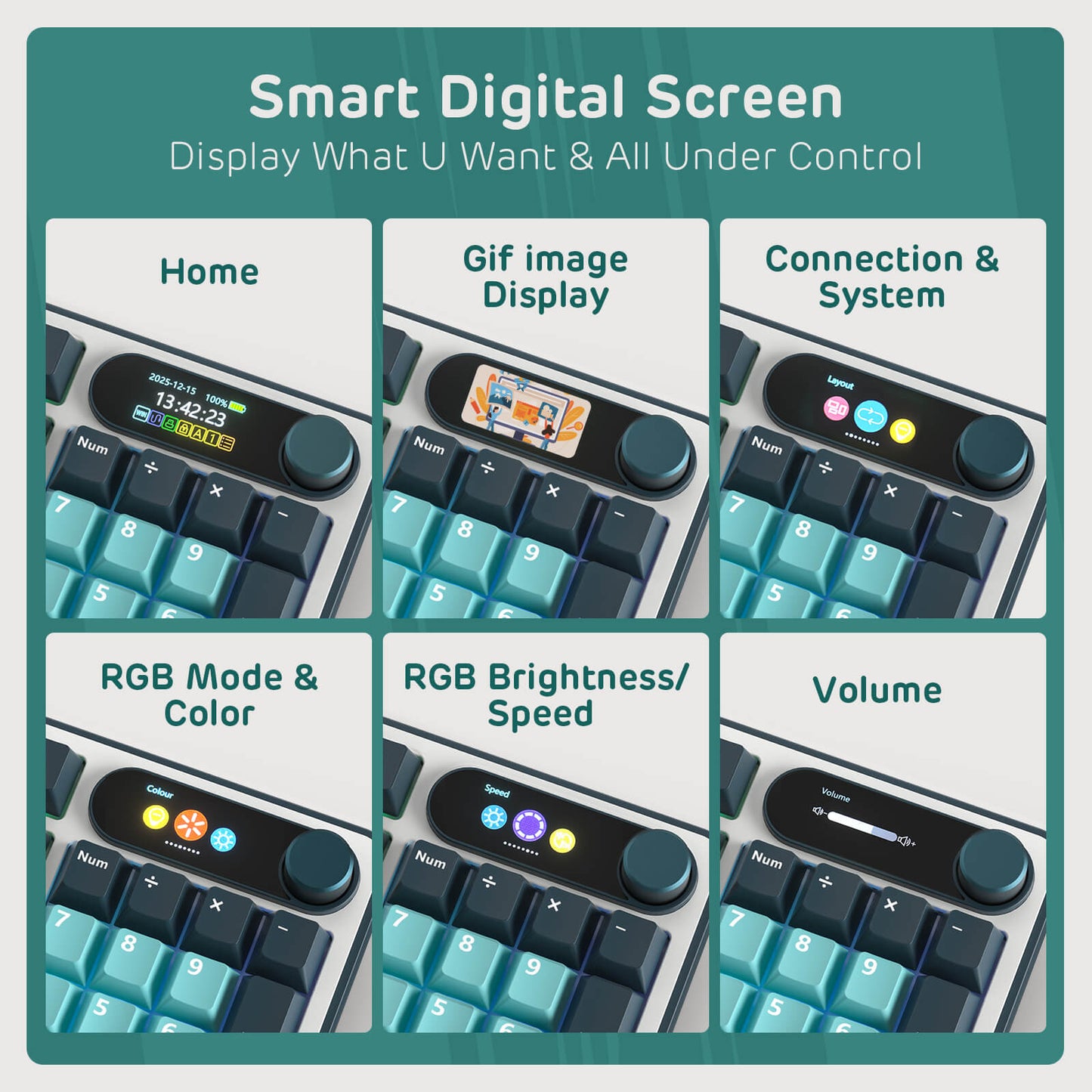 Smart digital screen on S98 keyboard with various functions displayed.