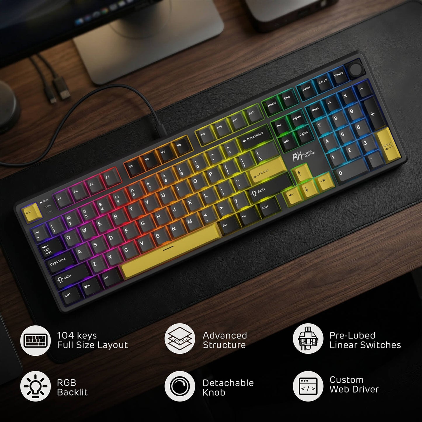 RK X104 Full Size Gaming Mechanical Keyboard with Customizable RGB Backlit