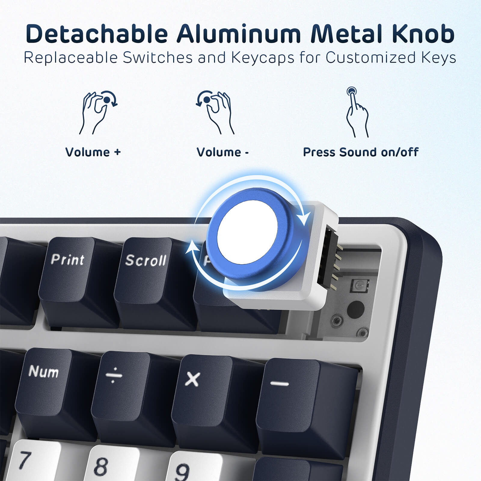 RK X104 Wired Mechanical Keyboard featuring a Detachable Aluminum Volume Knob