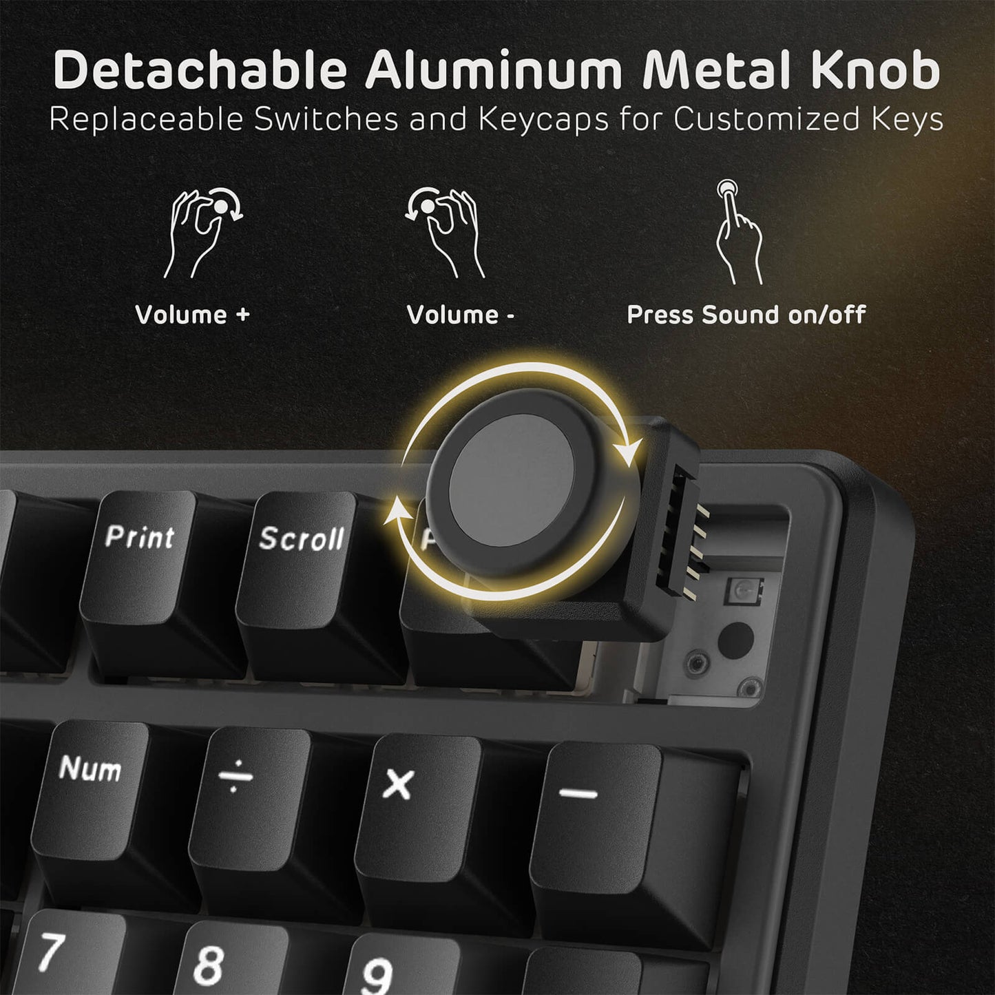 RK X104 Wired Mechanical Keyboard featuring a Detachable Aluminum Volume Knob