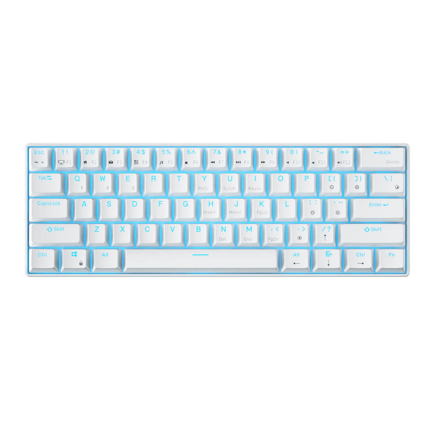 Royal Kludge RK61 60% Mechanical Keyboard - White Color with Blue Single Color Backlighting 