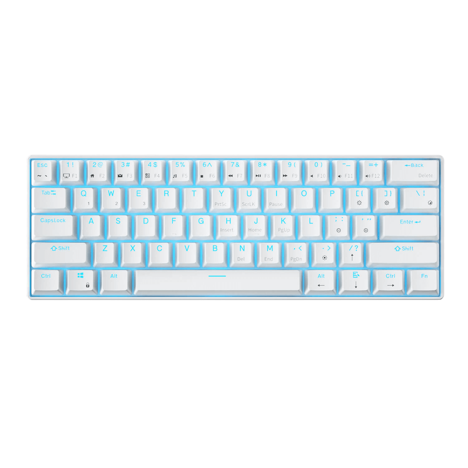 Royal Kludge RK61 60% Mechanical Keyboard - White Color with Blue Single Color Backlighting 