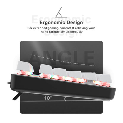 Royal Kludge RK920 104keys full size mechanical keyboard featuring an ergonomic design with a 10-degree angle for extended gaming comfort and reduced hand fatigue