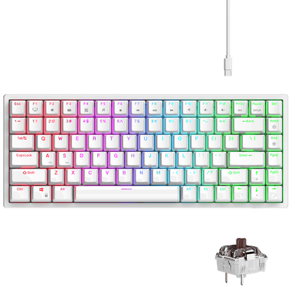 RK ROYAL KLUDGE RK84 Wired RGB 75% Hot Swappable Mechanical Keyboard, 84 Keys Tenkeyless TKL Gaming Keyboard w/Programmable Software and High-Capacity Battery, RK brown Switch white